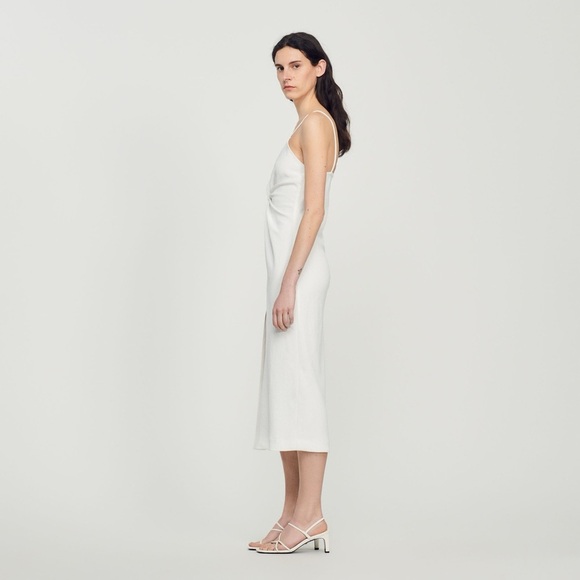 SANDRO  Piqué Midi Dress - Off-White - Picture 7 of 7